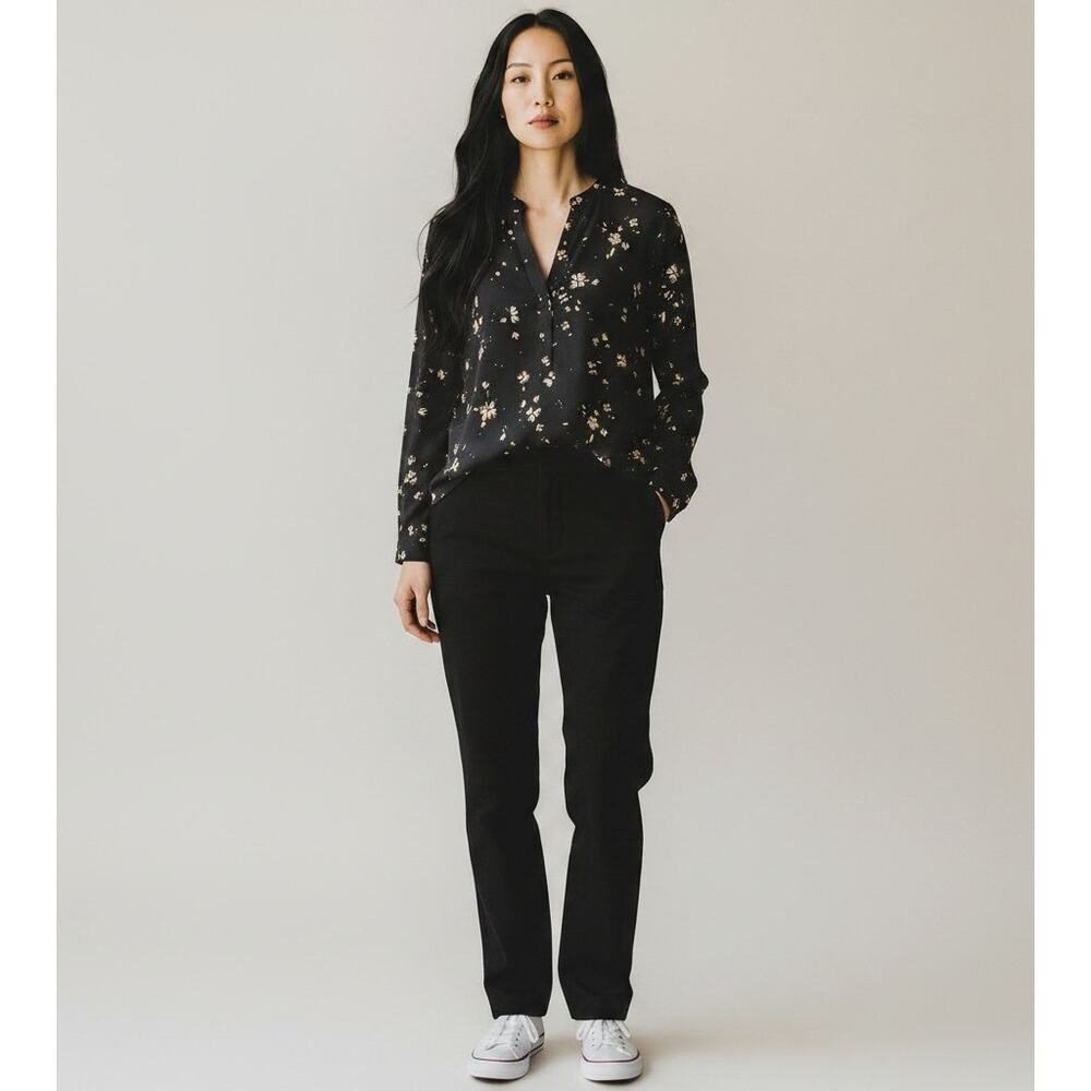 Hilary Radley Floral Blouse Black Gold V-Neck Long Sleeve Button Dark Academia L - Picture 3 of 13